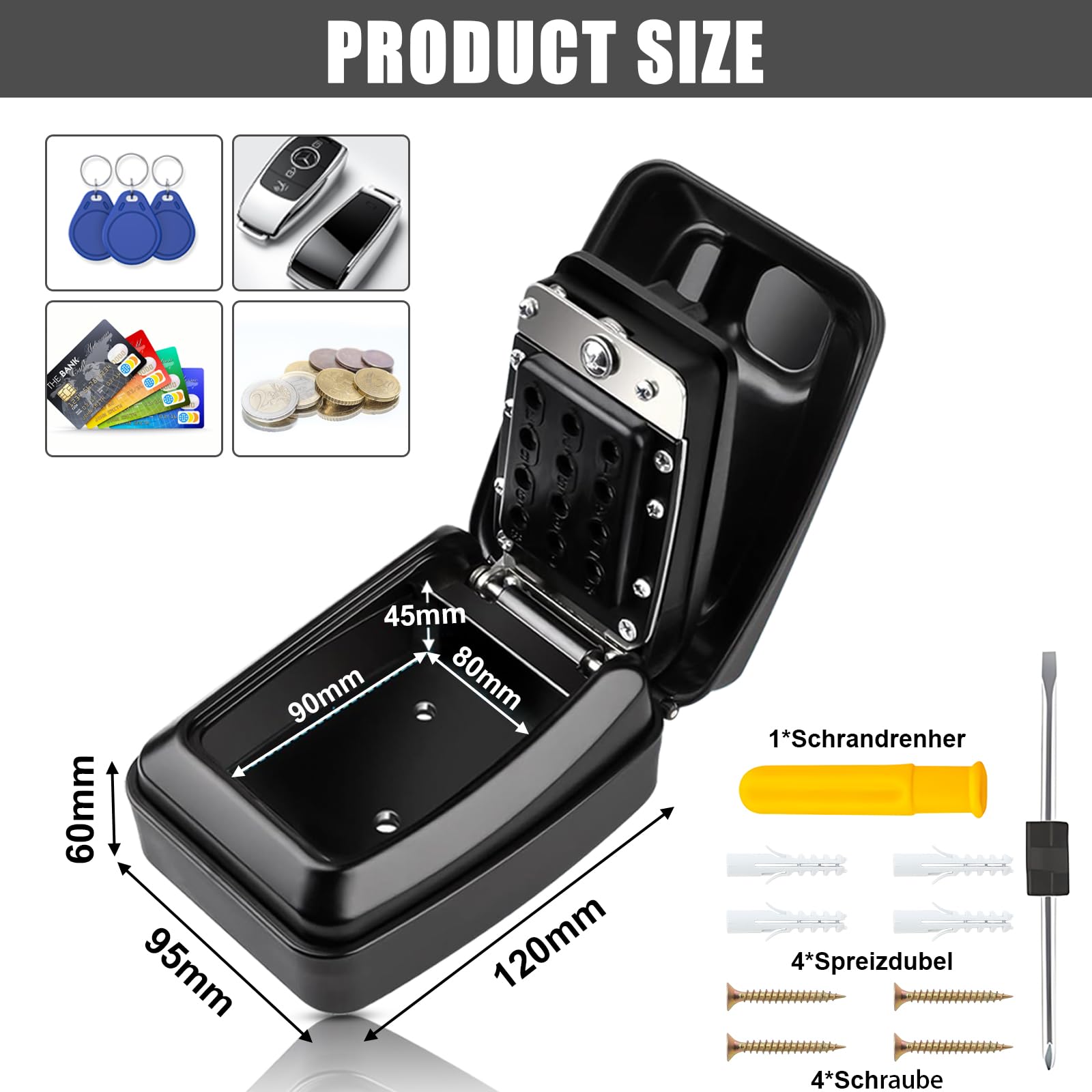 iPalamila Key Safe, Key Safe Outdoor Police Approved, Key lock Box Wall Mounted,12-Digit Combination Key lock Box with Weatherproof Cover For Home Garage Office School (black-1)