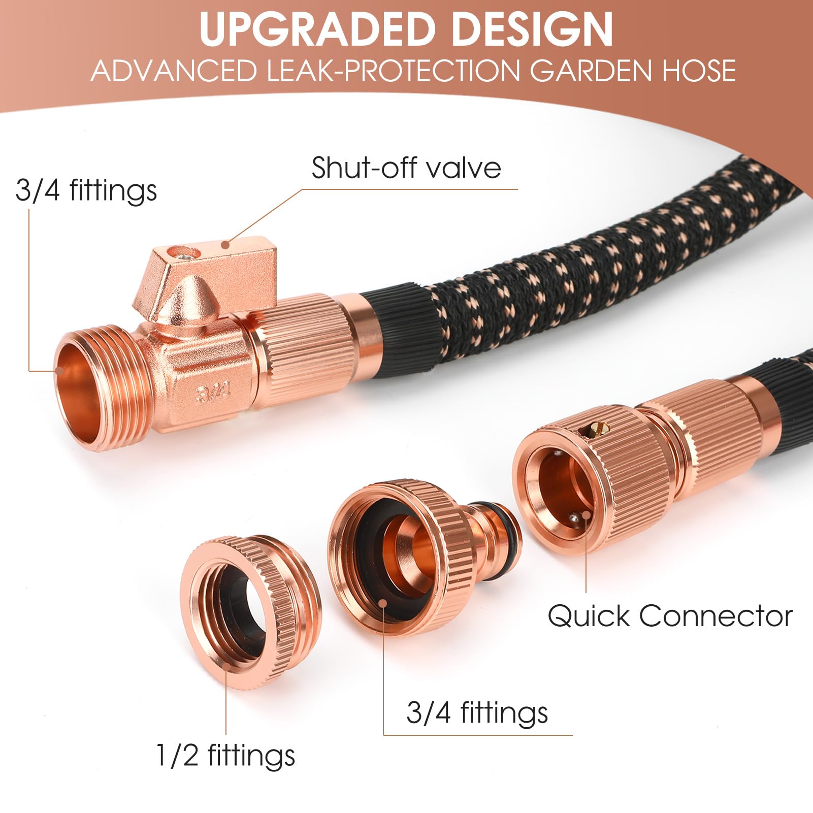 Expandable Garden Hose Pipe - 100ft Flexible Hosepipes for Garden with 3/4", 1/2" Solid Brass Fittings,Leakproof Expanding Water Pipe with 10 Modes