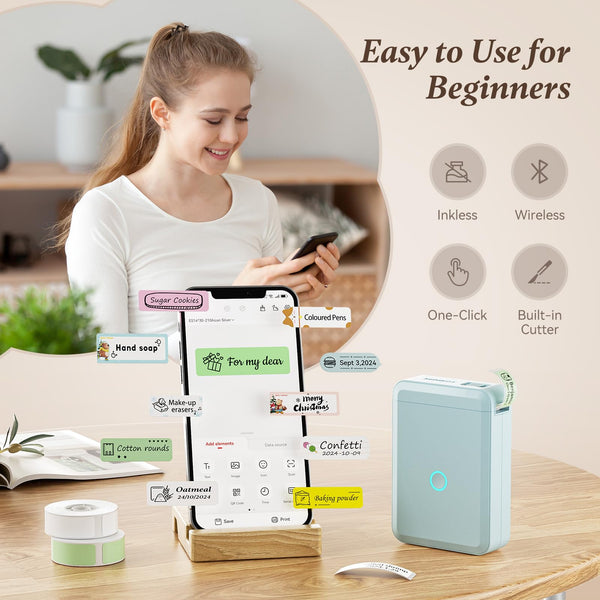 NIIMBOT Label Maker Machine, D110 Upgraded Version Sticker Printer Maker with 1 Roll White Starter Label Paper, Thermal Label Printer for School Office Home Organization