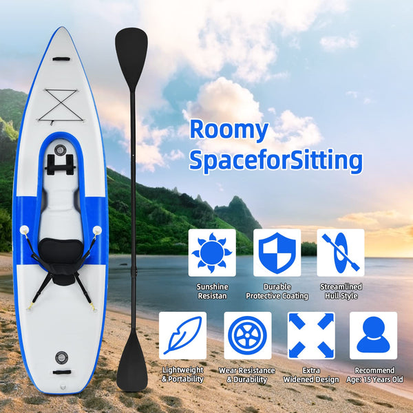 COSTWAY 10.8ft Inflatable Kayak, 1 Person Sit on Canoe with Adjustable Aluminum Oar, Hand Pump and Padded Seat, Paddle Kayaks Blow up Boat for River Lake Sea