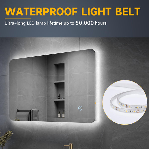 ELEGANT 800 x 500mm Backlit LED Illuminated Bathroom Mirror with 3 Colors Dimmable + Demister
