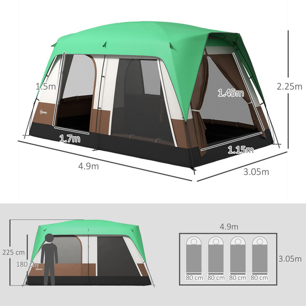 Outsunny 6-7 Man Camping Tent with 2 Rooms, 3000mm Waterproof Family Tent with Sewn in Groundsheet and Top Light Hook, Portable with Bag, for Fishing Hiking Festival