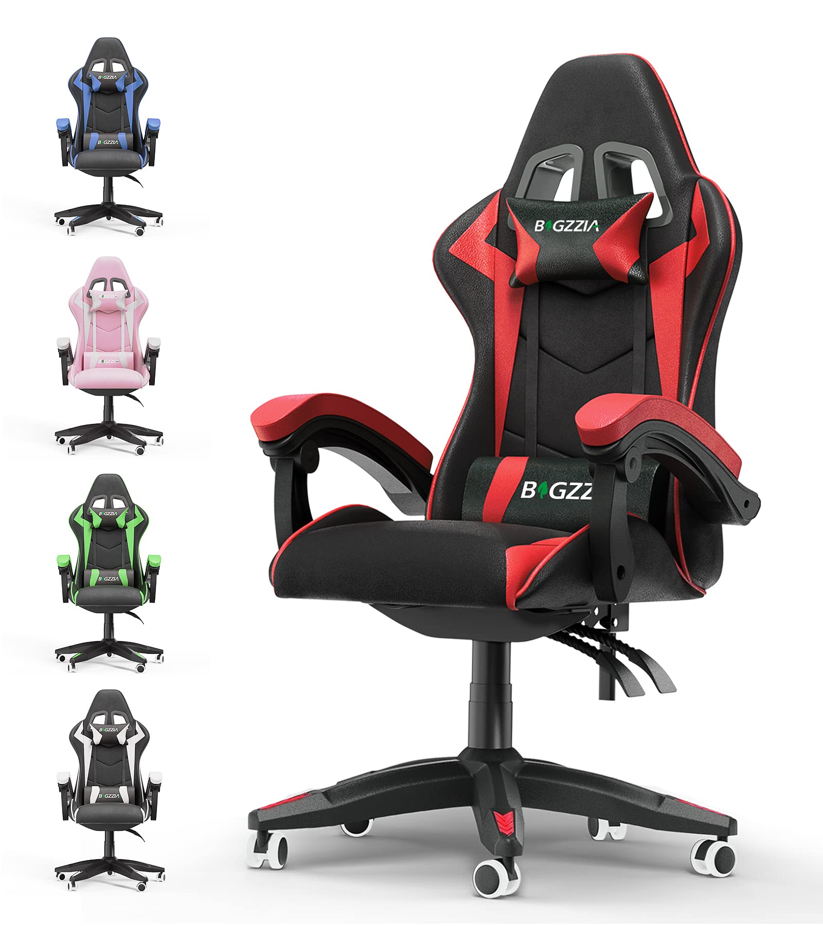 Racingreat Gaming Chair with Led Lights, Video Game Chair, Ergonomic RGB Gaming Chair for Adults, Height Adjustable Reclining Computer Chair with Headrest and Lumbar Support (With RGB, Black)