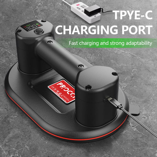 Procci Electric Battery Suction Cup – Cordless Vacuum Lifter for Tiles, Glass, Marble – Dual Motors, 300 KG Suction, LCD Display, 4500mAh Battery, 12h Runtime – for Smooth & Lightly Textured Surfaces