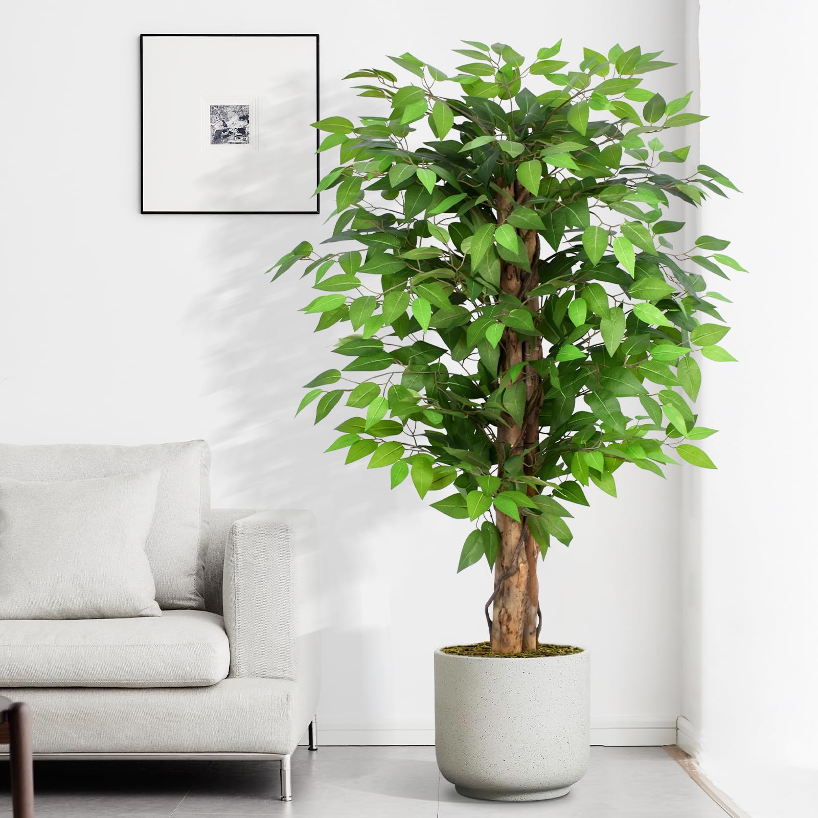 Keeplush 4ft Ficus Artificial Trees with Natural Curved Trunks, 120cm Tall Artificial Plants Tree for Indoor, Fake Ficus Tree Green Lifelike Home