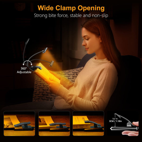 Gritin 19 LED Book Light, Reading Light Book Lamp for Reading at Night with Memory Function, 3 Eye-Protecting Modes -Stepless Dimming, Long Battery Life, 360° Flexible Lamp for Bed,Tablet
