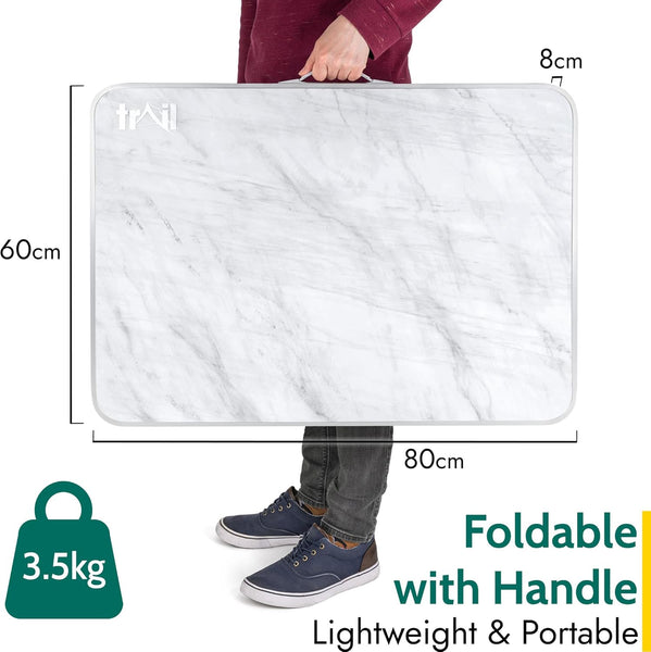 Trail Portable Folding Camping Table, Outdoor Garden Picnic Fishing Festival Beach, Heavy Duty Tubular Steel Legs, Water Resistant Laminate Top, Lightweight with Handle (L80cm x W60cm x H67cm / 3.5kg)