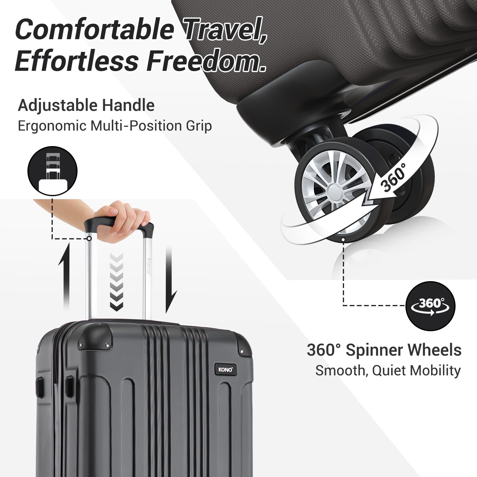 Kono 28 Inch Large Hard Shell Luggage Lightweight ABS 4 Wheels Spinner Business Trip Trolley Case Suitcase (Grey)