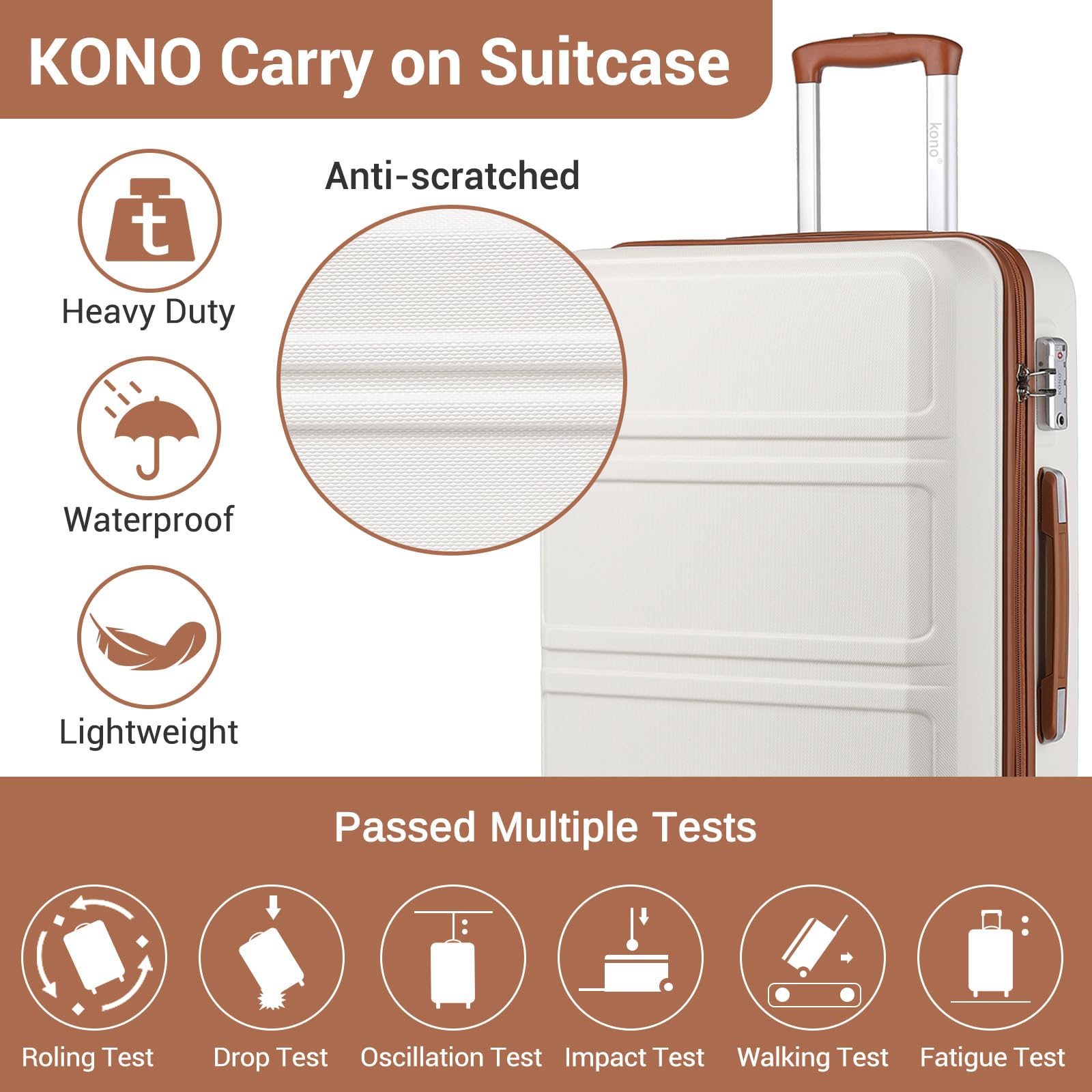 Kono Fashion Hand Luggage Lightweight ABS Hard Shell Trolley Travel Suitcase