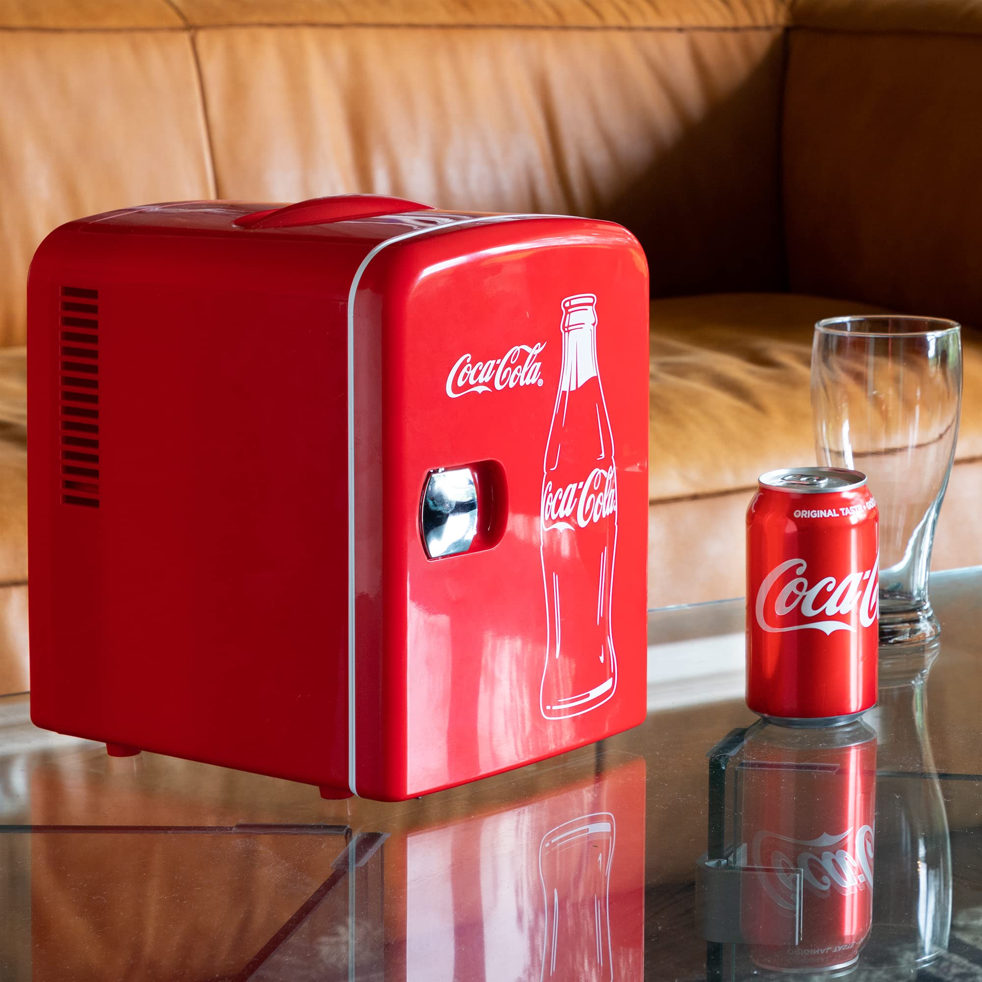 Coca Cola Mini Fridge For Bedrooms 5L Retro Vending Machine Style Cool Box 10 Can Quiet Mini Fridges with Display Window For Coke Beverages Food Drinks Home 12v Portable Cooler Box, Red