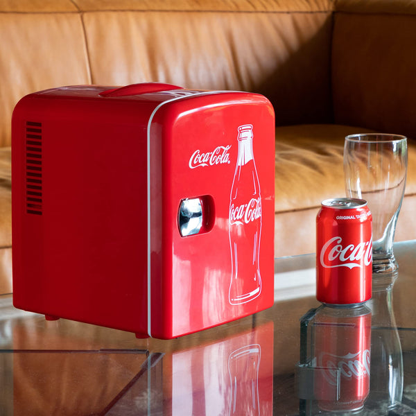 Coca Cola Mini Fridge For Bedrooms 5L Retro Vending Machine Style Cool Box 10 Can Quiet Mini Fridges with Display Window For Coke Beverages Food Drinks Home 12v Portable Cooler Box, Red