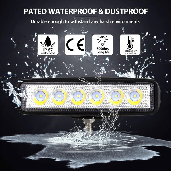 RIGIDON 2 Pcs Led Work Light Bar, 6 inch 18W Flood Beam, 12V 24V Driving Lights Lamp for Car Off road Boat Truck 4x4 SUV ATV Tractors Excavator, 6000K White, Fog Lamp