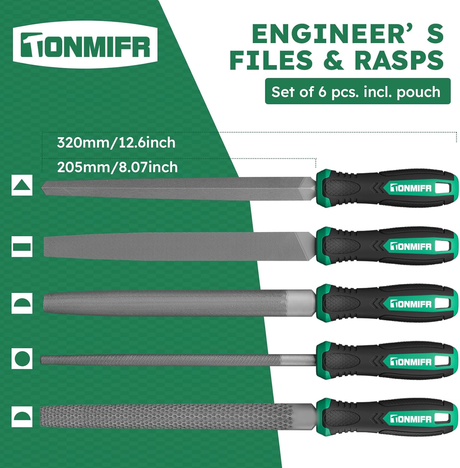 Tonmifr Professional Metal File Set 34Pcs Industrial Grade High Carbon Steel,5 Shapes (Flat/Half Round/Round/Triangle/Square) for Hardened Steel, Metalworking Tools with Storage Case,14 Needle Files