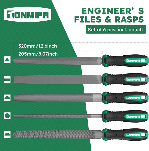 Tonmifr Professional Metal File Set 34Pcs Industrial Grade High Carbon Steel,5 Shapes (Flat/Half Round/Round/Triangle/Square) for Hardened Steel, Metalworking Tools with Storage Case,14 Needle Files