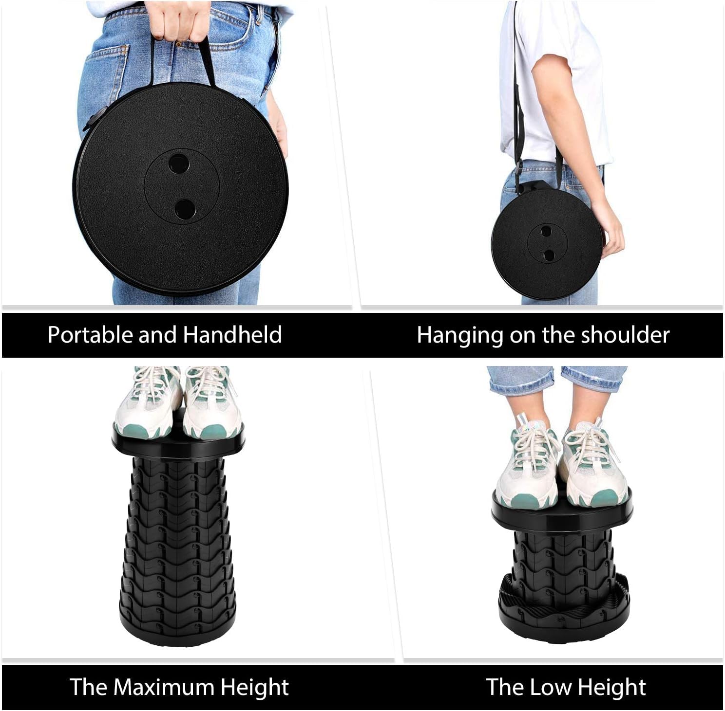 LUXJET Portable Folding Stool Lightweight Yet More Sturdy with Load Capacity 180KG, Retractable Plastic Foldable Collapsible Stool for Camping Fishing Hiking BBQ Outdoors Indoors Kitchen