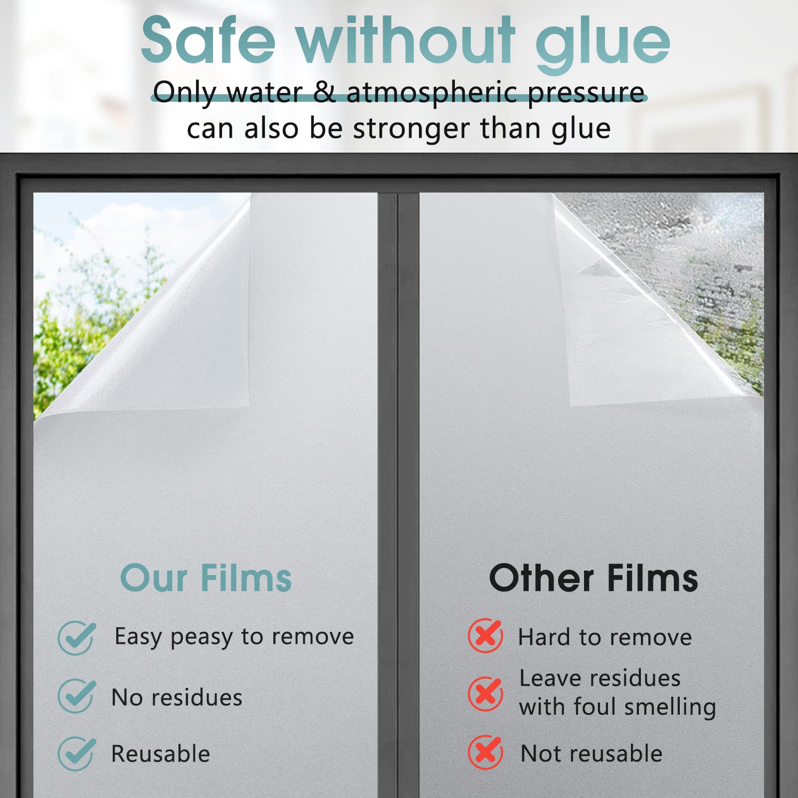 DOWELL Frosted Window Film Privacy Film for Glass Windows 60x400cm, Opaque Frosting Cover for Bathroom Bedroom Kitchen and Office Door, Self Adhesive