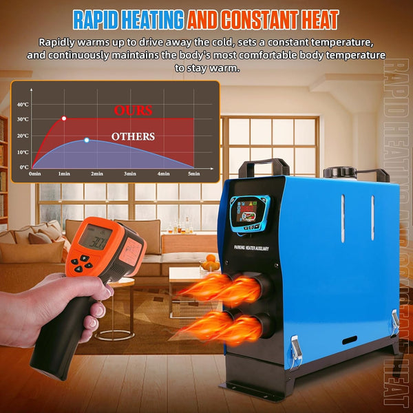 12V 5KW Diesel Air Heater Portable and Convenient Integrated Parking Heater Heating All-in-one 4 Hole with Remote Control and LCD Monitor for Car Trucks Bus RV and Trailer with Adapter