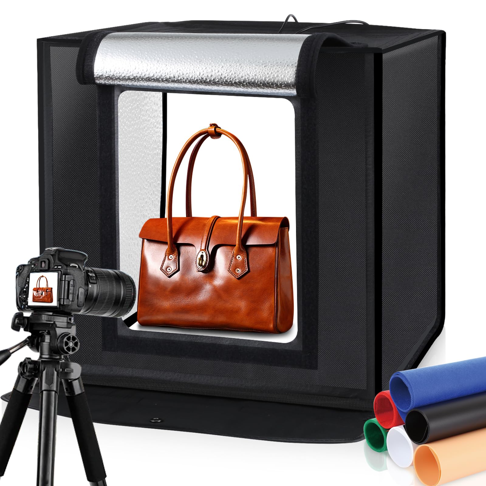 PULUZ Light box Photography,12"x12" Professional Dimmable Photo Studio Box Tent Kit with CRI ≥ 97 White Lighting 120 LEDs Lights + 8 Photo Backdrops for Product Photography