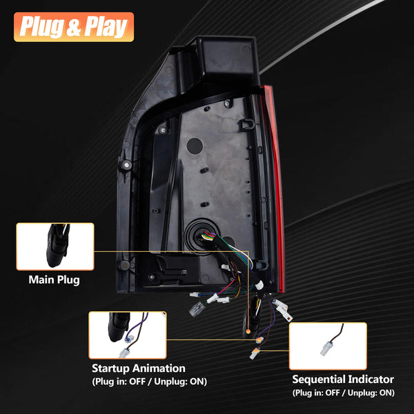 VLAND LED Rear Lights Compatible With Transporter T5 Facelift T5.1 Caravelle Multivan TDI TSI 2010-2014, w/Startup dynamic display, Driver & Passenger Side - Smoked