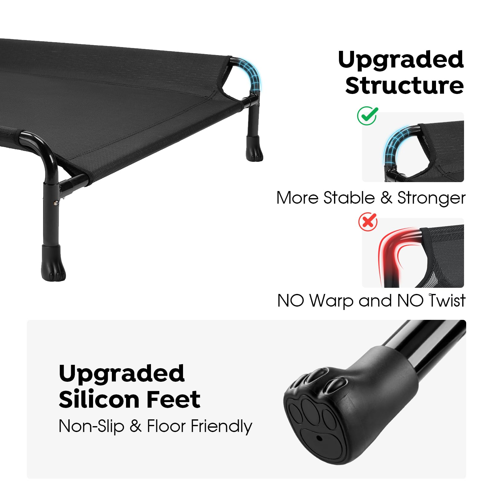 Veehoo Raised Dog Bed, Cooling Elevated Dog Bed for Large Dogs, Black, 119 x 81 x 19 cm (L x W x H), Rectangular, Guardrail, Sloped Headrest, Sturdy Frame Construction, Teslin Mesh