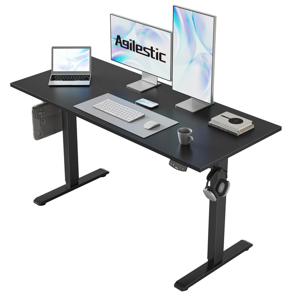Agilestic L-Shaped Electric Standing Desk, 140cm Height Adjustable Sit-Stand Desk for Home Office, Ergonomic Computer Desk with Spliced Board, White