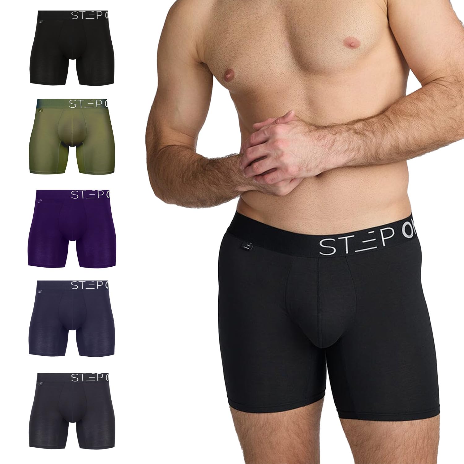 STEP ONE Mens Boxers Shorts Multipack, 5 Pairs, Anti Chafing Underwear for Men, Moisture-Wicking Boxer Shorts with 3D Pouch. Fabric Made from Organic Bamboo