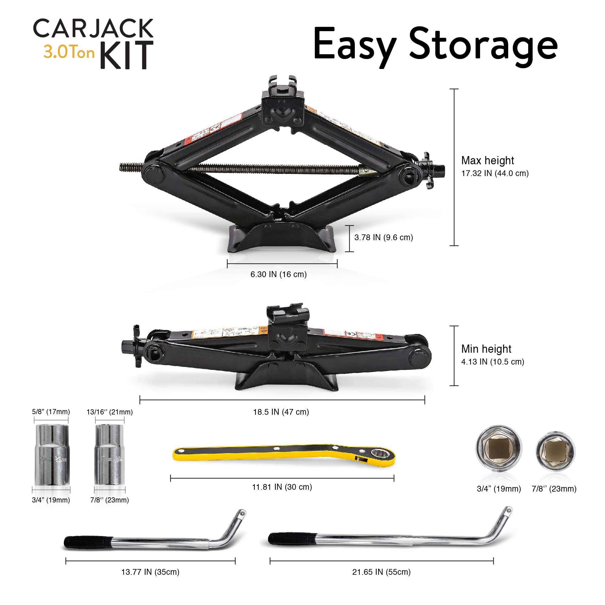 Car Jack Kit | Scissor Jack for Car 1.5 Ton (3,300 lbs) - Tire Jack Tool Kit | Portable, Ideal for SUV and Auto - Universal Emergency Kit with Lug Wrench | Heavy Duty Material
