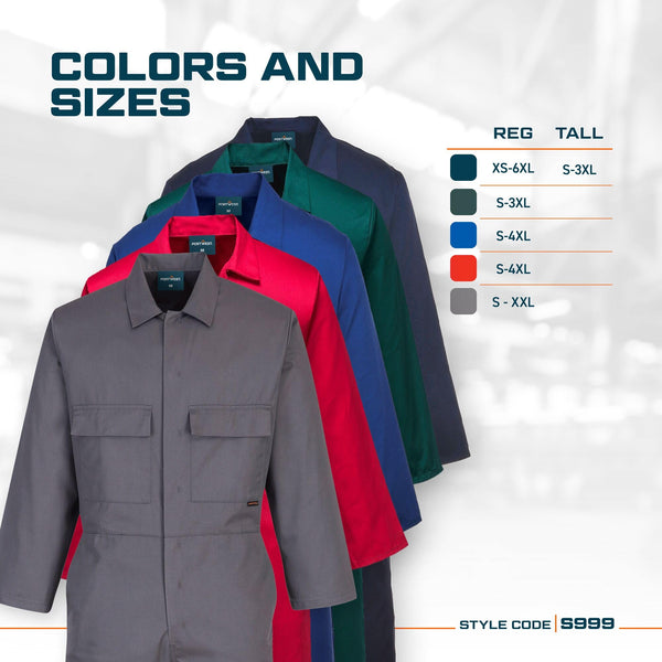 Portwest S999 Men's Work Coveralls - Protective Polycotton Work Overalls Durable Workwear Boiler Suit for Mechanics Warehouse Garages DIY Navy, X-Large