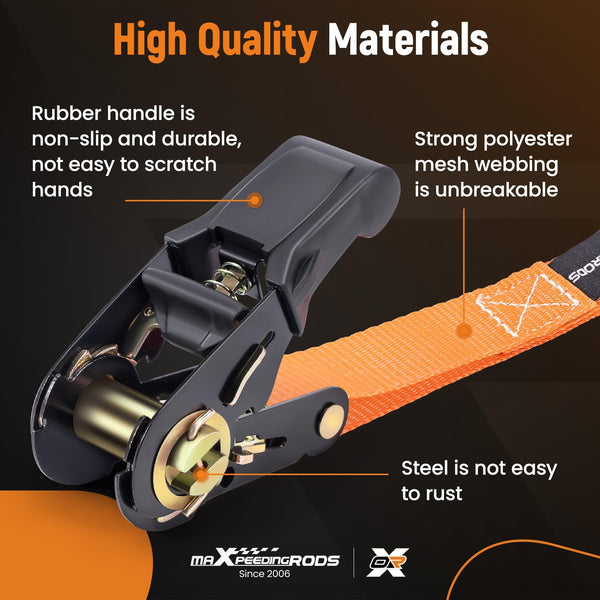 maXpeedingrods 4x 997kg Tie Down Straps 15ft (4.5m), Ratchet Straps 2200lb, Lashing Straps 25mm, Straps with safety clip S-hooks, motorcycle tie down straps, EN 12195-2 - Blue