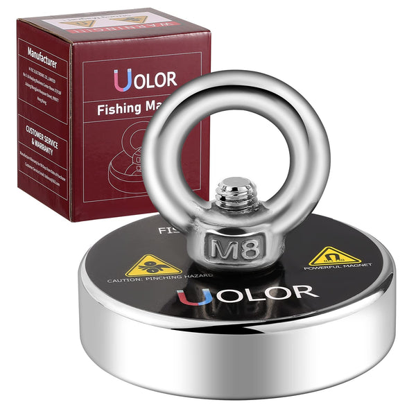 Uolor Magnet Fishing Kit with Rope 20M(66ft), N52 Super Power 160KG(353LB) Pulling Force Round Neodymium Eyebolt Fishing Magnet for Magnet Fishing and Salvage in River - Diameter 60MM
