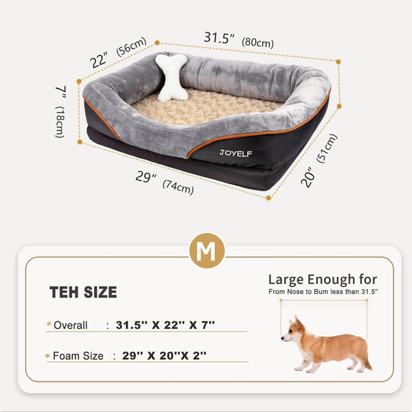 JOYELF Large Memory Foam Dog Bed, Orthopedic Dog Bed & Sofa with Removable Washable Cover and Squeaker Toys as Gift
