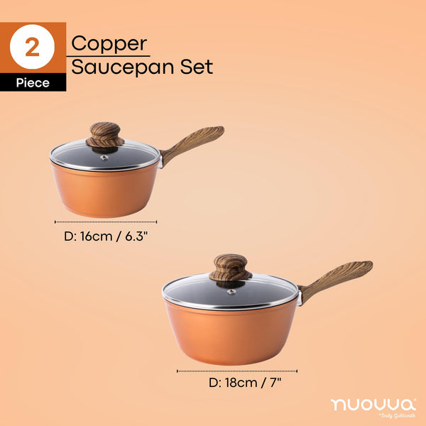 Induction Saucepan Set with Lid  Non Stick Saucepan for Induction  2pcs Copper Sauce Pan  16cm, 18cm Saucepot Set  by Nuovva