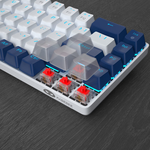 MageGee Portable 60% Gaming Mechanical Keyboard, Minimalist MK-Box Ice Blue Backlit Compact 68 Keys Wired Office Keyboard with Red Switch for Windows Laptop PC Mac Convenient(Gray & White)