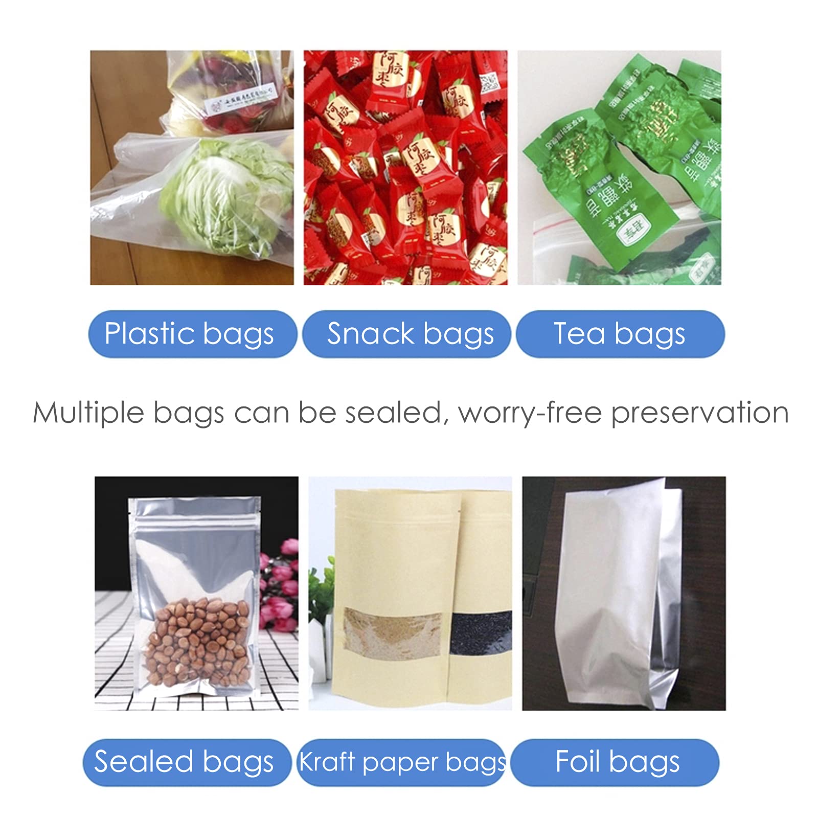 Heat Sealer, Impulse Plastic Bag Sealer, Manual Seal Food Packing Machine, Heat Sealing Applicable with Replacement Kit, Metal/ABS 350W (Blue, 8")