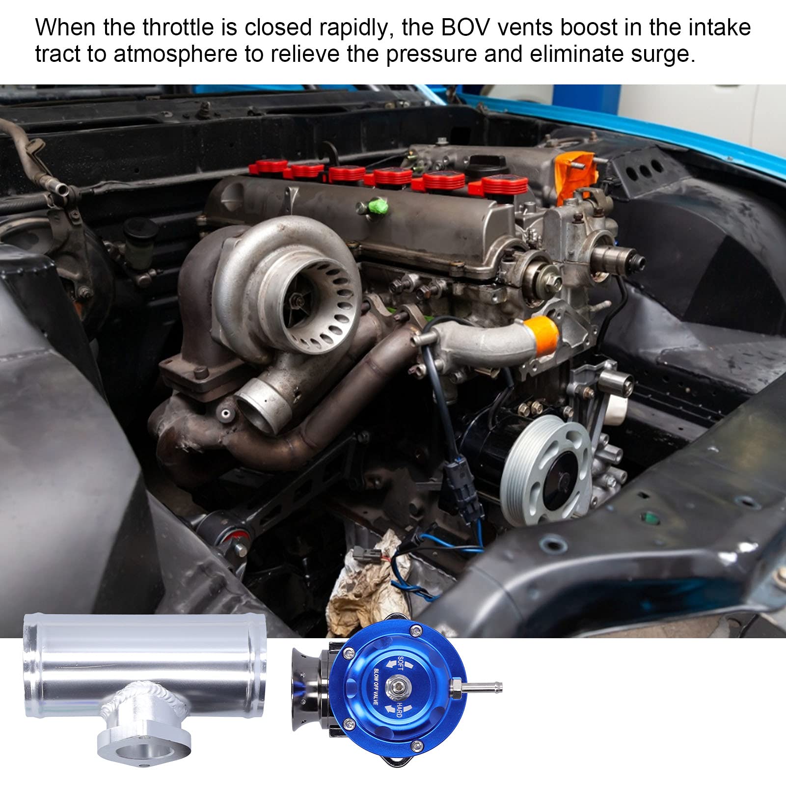 Turbo Blow Off Valve kit, Akozon Universal SDD‑BOVGRSBL FPG250 Aluminium Billet Turbo Blow Off Valve with 2.5in Flange Pipe Type‑RS(Purple)