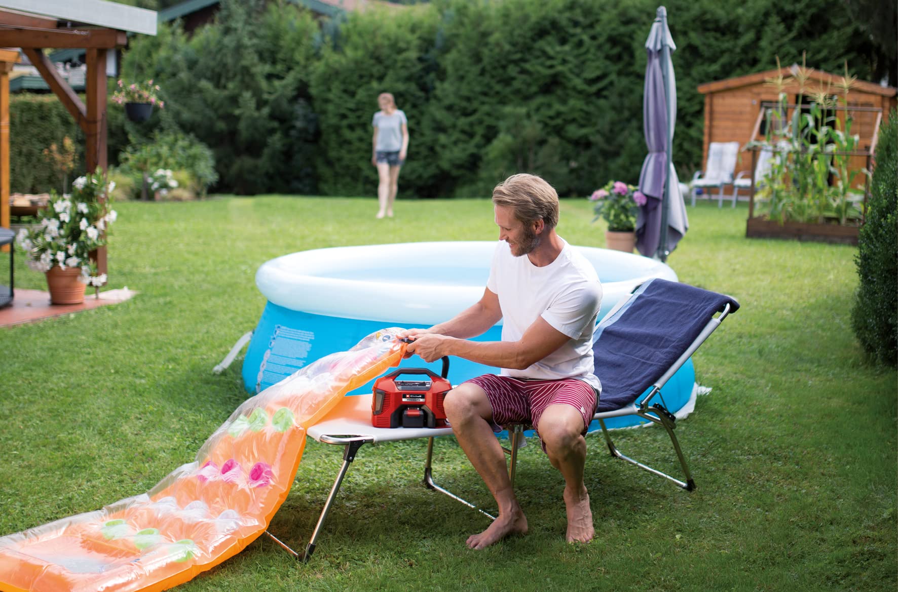 Einhell Power X-Change 18V Portable Air Compressor | High And Low-Pressure Electric Pump For Inflating Car And Bike Tyres, Air-Beds, Balls | PRESSITO 18/21 Solo - Battery and Charger Not Included