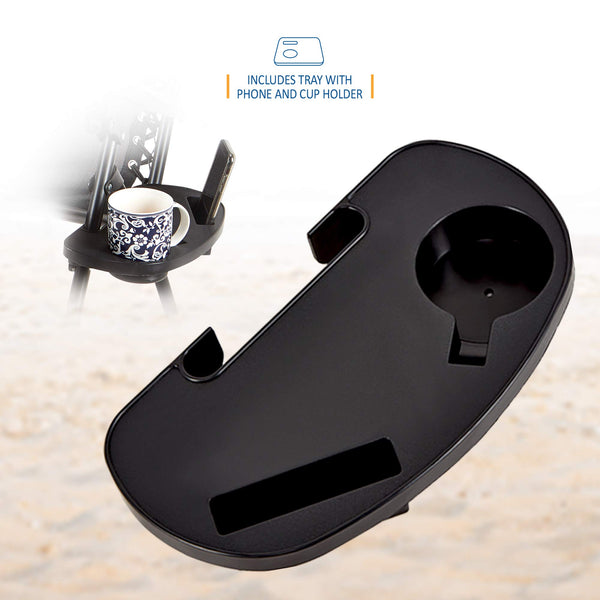 Set of 2 Sun Lounger Garden Chairs With Cup And Phone Holder | Adjustable Headrest Pillow | Deck Folding Recliner Zero Gravity Outdoor Chair - Black