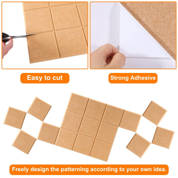 Uoisaiko Large 30x30cm Felt Board Tiles with 30 Pins, Pack of 6 Bulletin Board Notice Boards for Home Office Kitchen, Self Adhesive Pin Board Wall Tiles for Photos Memos