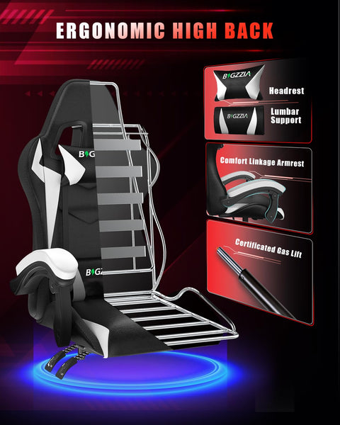 Racingreat Gaming Chair with Led Lights, Video Game Chair, Ergonomic RGB Gaming Chair for Adults, Height Adjustable Reclining Computer Chair with Headrest and Lumbar Support (With RGB, Black)