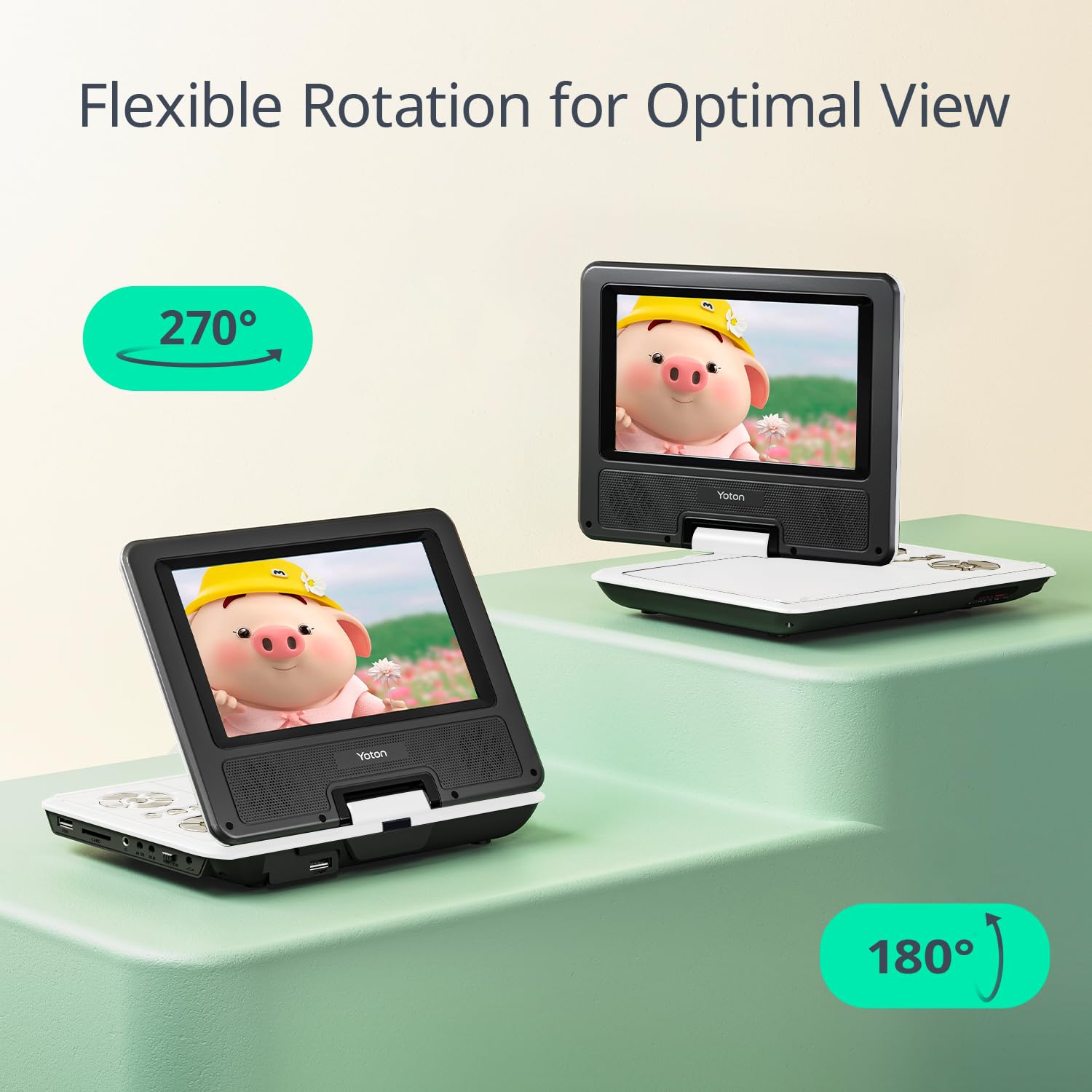 9.5" Portable DVD Player with 7.5" HD Swivel Screen for Car and Kids, 4-6 Hours Working time with Built-in Battery, Headphone/AV-IN/AV-OUT/USB/SD Card [Not Support Blu-ray]