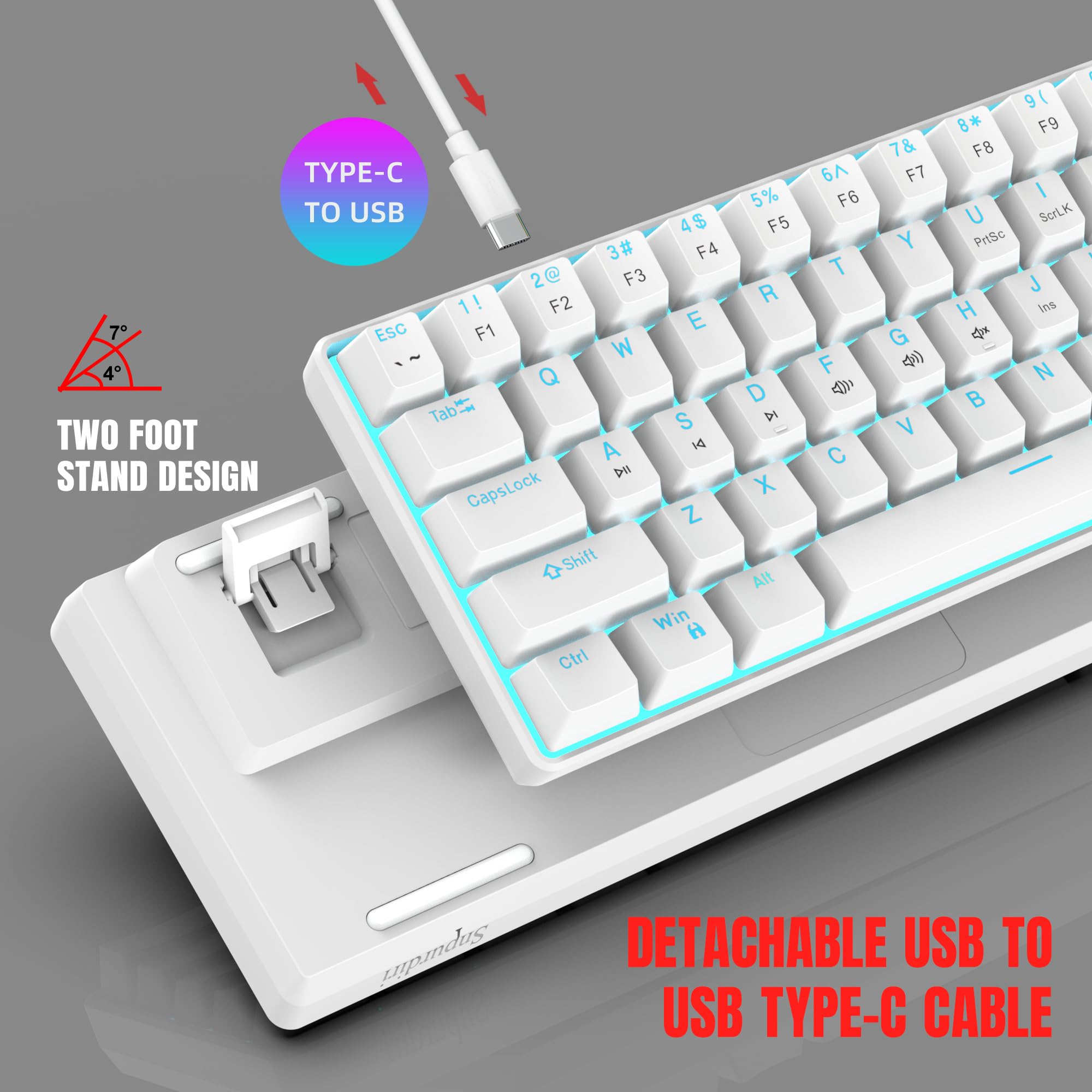 Snpurdiri 60% Wired Mechanical Gaming Keyboard, Mini 61-Key With Red Switches for PC, Windows XP, Win 7, Win 10 (Black-Red)