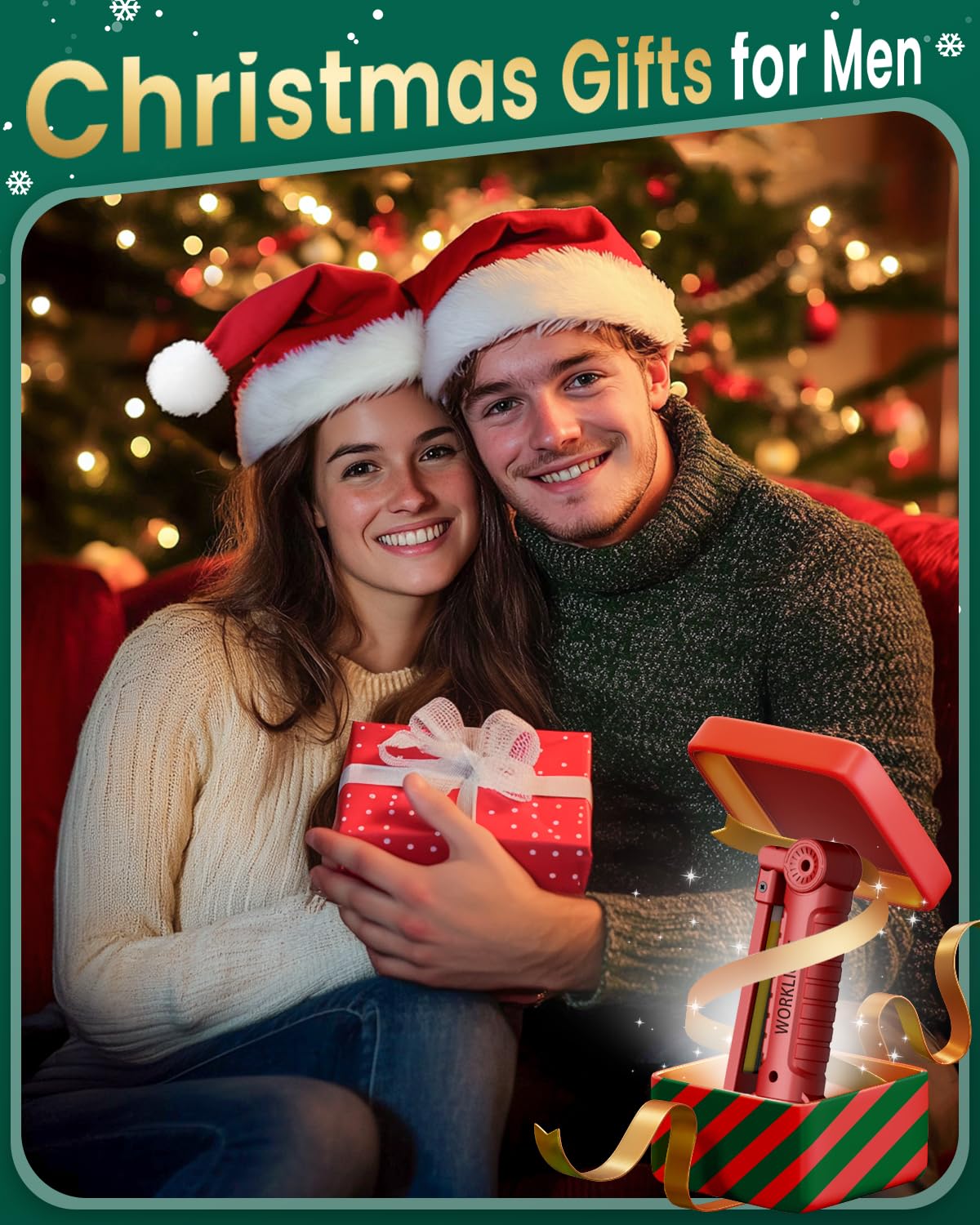 Coquimbo Work Light Christmas Stocking Fillers Gifts for Men Him, LED Torch Rechargeable Inspection Lamp Mechanic Emergency BBQ Light 360° Rotate with Magnetic Base and Hook (2 Pack, Black)