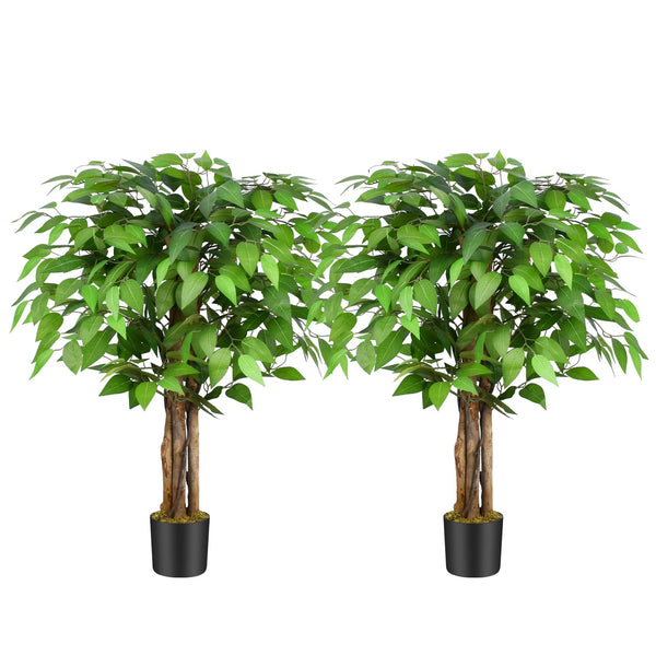 Keeplush 3ft Ficus Artificial Trees with Natural Curved Trunks, 36" Tall Lush Faux Tree for Home Decor Indoor, Green Lifelike Fake Ficus Tree