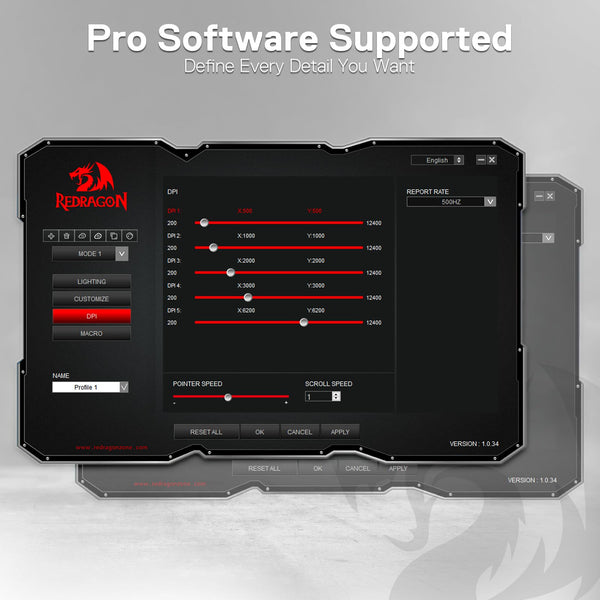 Redragon M908 Impact RGB LED MMO Mouse with Side Buttons Optical Wired Gaming Mouse with 12,400DPI, High Precision, 20 Programmable Mouse Buttons