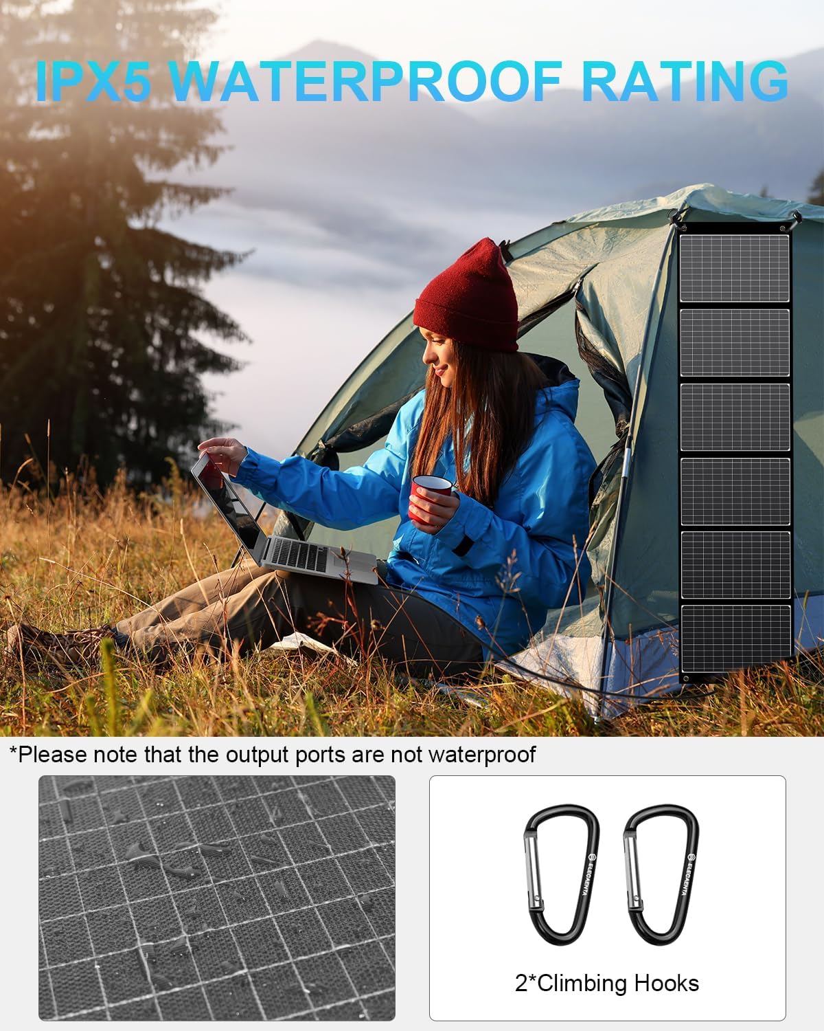 ELECAENTA 60W Foldable Solar Panel ETFE Solar Charger USB-C PD45W QC3.0 DC 18V for Portable Solar Generator Power Station Smartphones Outdoor Power Backup Waterproof Dustproof, 1.6KG