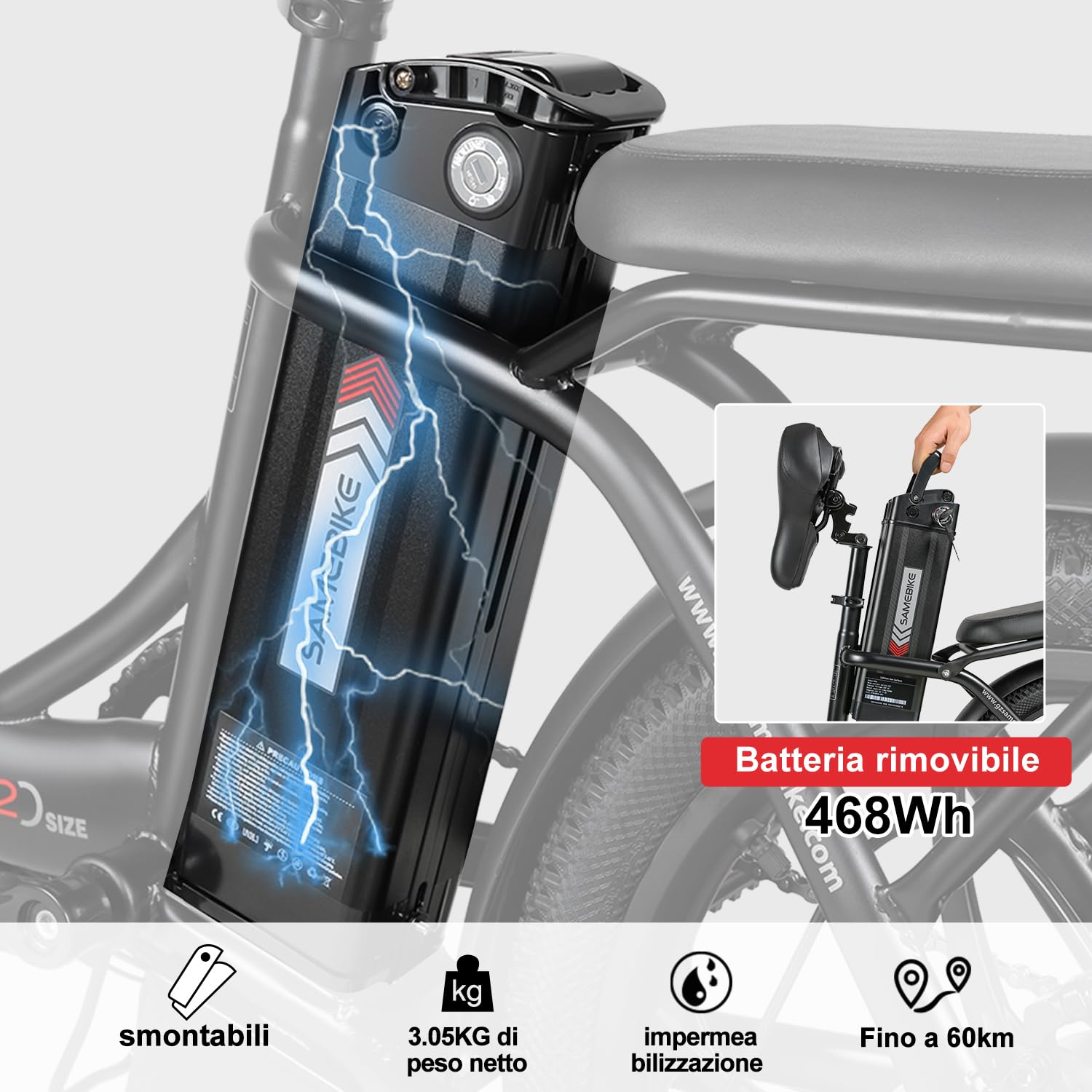 SAMEBIKE Shiman0 7-Speed Foldable Electric Bike for Adults, 20"*2.35 Fat Tire Ebike, Max Range 110KM, Dual Shock Absorber, E-bike for Commuting and Off-Road Adventures