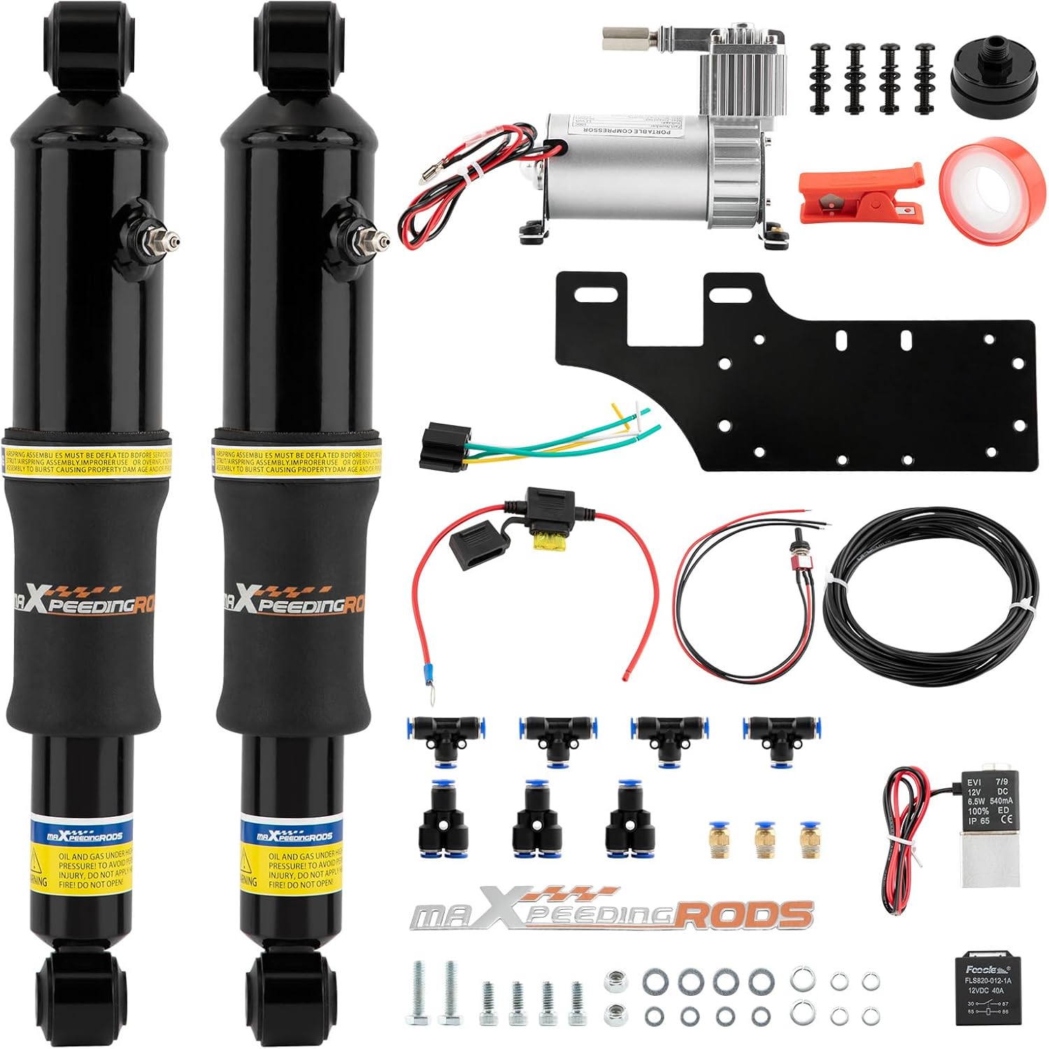maXpeedingrods Rear Adjustable Air Ride Suspension Compressor Kit for Harley Davidson Touring Electra Street Road Glide 1994-2020