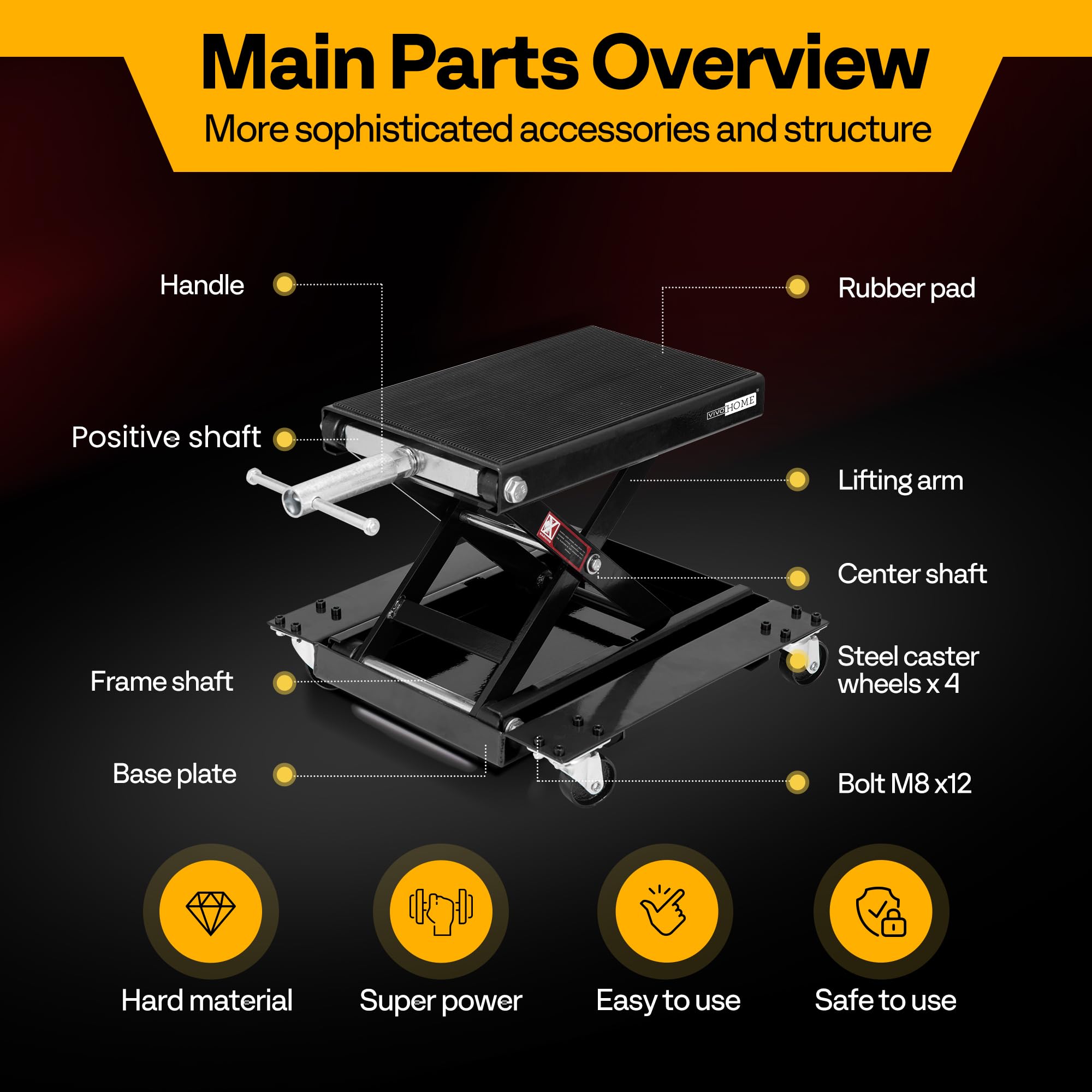 VIVOHOME Motorcycle Scissor Lift Jack Height Adjustable Heavy Duty Steel with Anti Slip Wide Deck Hoist Crank Center Stand 500KG Capacity for Motorcycles, ATVs, Dirt Bikes