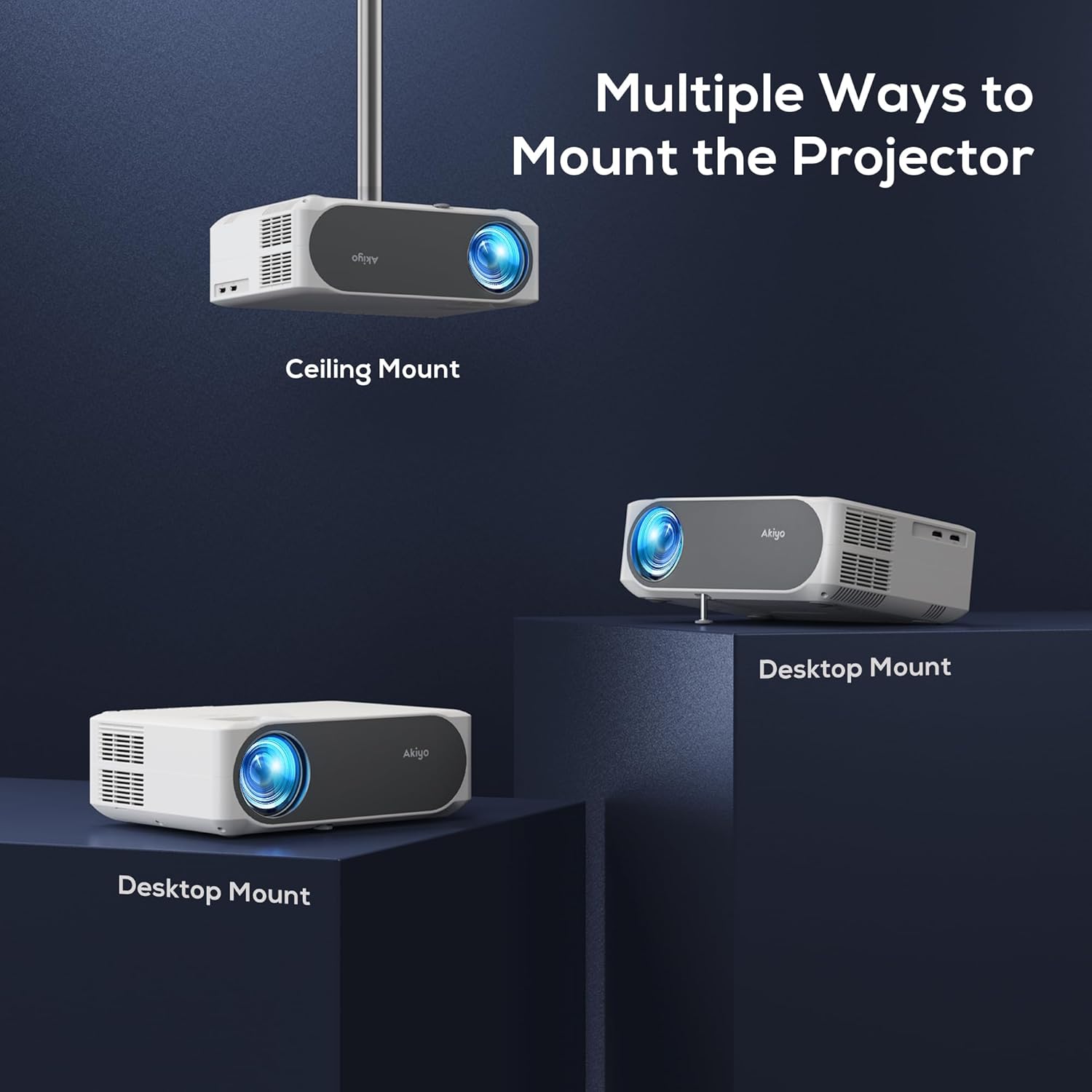 4K Projector, AKIYO 20000 Lumen WiFi 6 Bluetooth Full HD 1080P Outdoor Projector, Zoom Function, 300" Display Home Theater Movie Projectors, Compatible with TV Stick/HDMI/USB/iPhone/Android/Smartphone