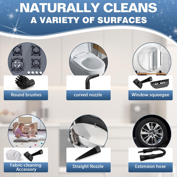 Klona Portable Steam Cleaner, Hand Held steamers for cleaning house, Home Multi Purpose - 10-Piece Accessory Kit for Sofa, Carpets, Upholstery